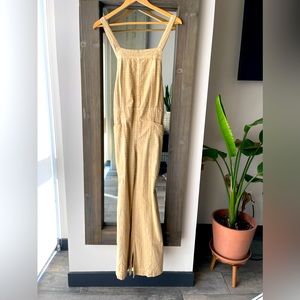 Free People, beige overalls, size small. True to size.